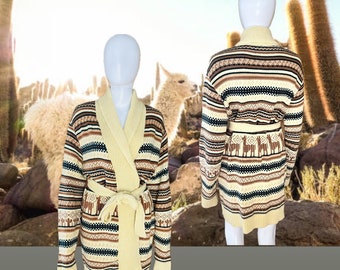 70s Aztec novelty lama and cactus wrap sweater nicely crafted label is missing but nice heavy weight to it acrylic size Small to large