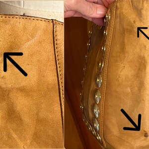 May include: Close-up of a brown leather boot with a seam down the back. The boot has a pointed toe and a small heel. The leather is worn and has a few scratches.