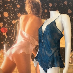 90’s Victoria’s Secret Silky sheer  Teddy Playsuit – Medium – Snap Crotch – Hot Mom Approved- floral monochrome- Gently Worn
