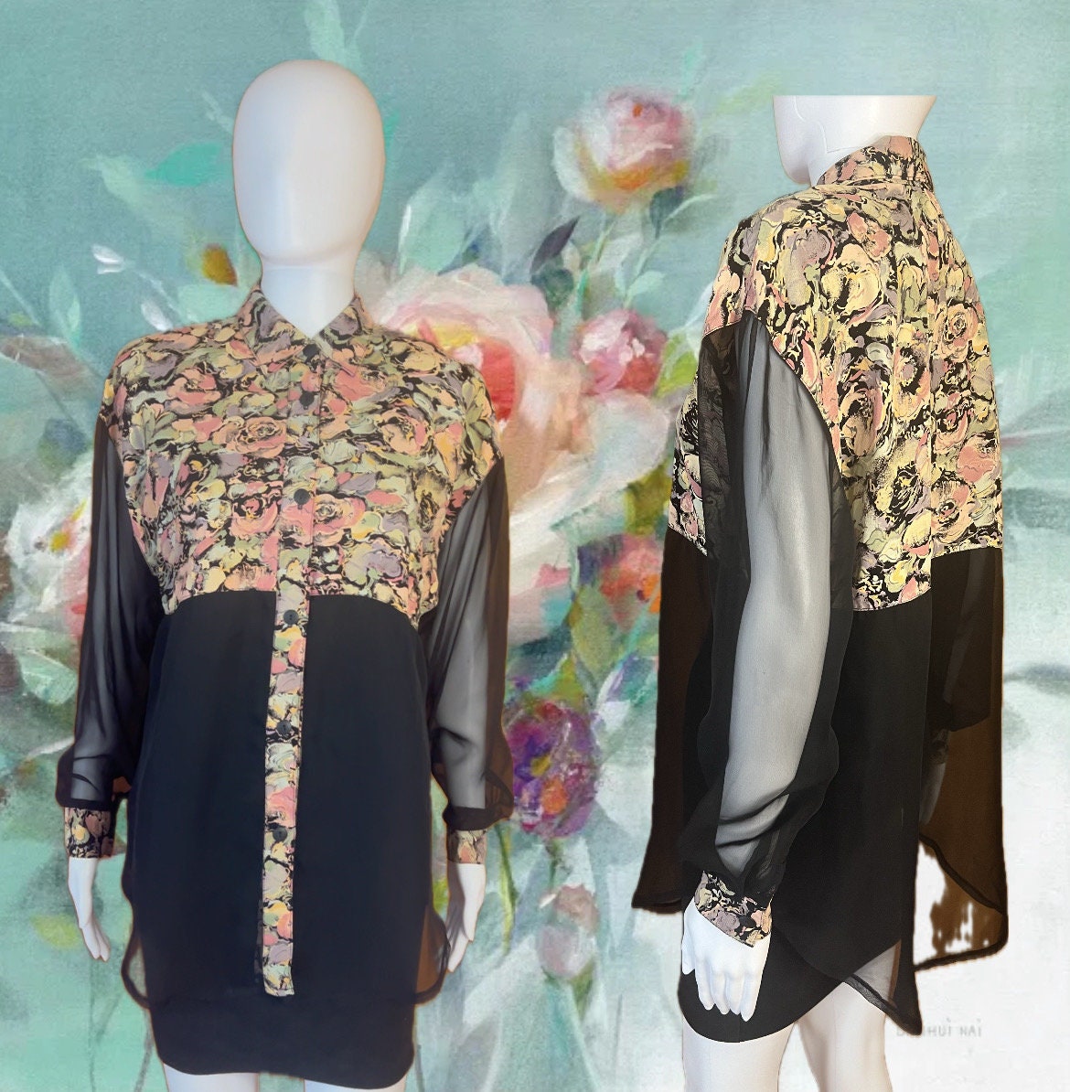 公式【1JINN STUDIO】] Floral Print Sheer Off-Shoulder Blouse Floral Print Open-Shoulder Top - Shoreline Wear, Inc.