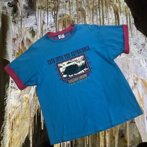 90s Carlsbad Cavern New Mexico Novelty tee with contrast sleeve and neck detail super cute! gently worn / size: Large / lots of personality