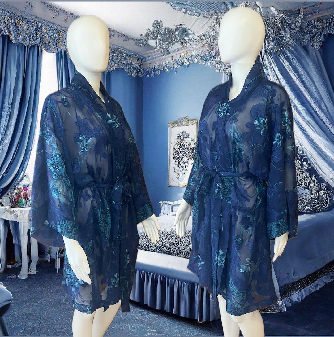 90s Sheer Floral Robe by Delicates – Vintage Kimono Style Lingerie ...