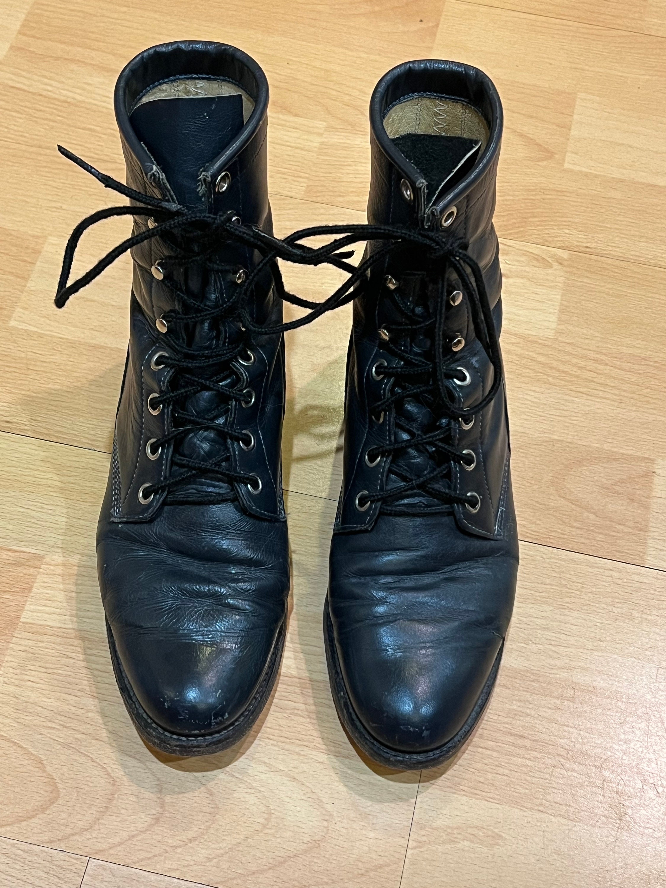 Vintage Lace up Justin Roper Boots in Dark Navy Blue Almost 