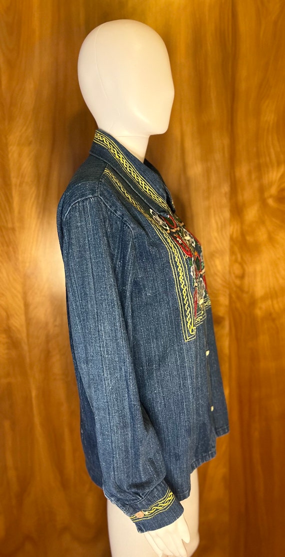 70’s Fabulous embroidered denim shirt hippie Chic… - image 3