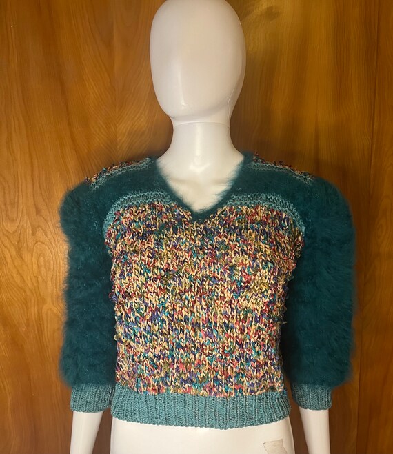 Stunning Handknit funfetti pattern  cropped sweat… - image 2