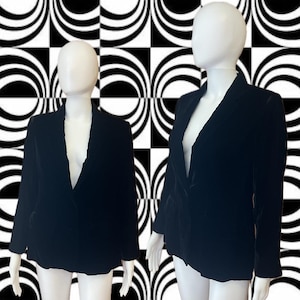 Gothic Vintage Velvet Blazer – Black Two-Button Witchy Minimalist Jacket (Size M) - Finely crafted- Gently Worn - vampire girly