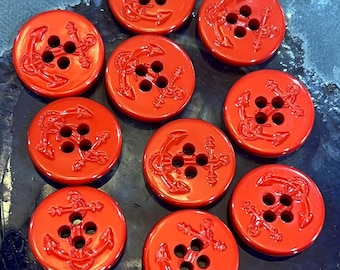 10er Set Anker Knöpfe / Perfekter Erbsenknopf / Größe: 2 cm / in Leuchtendes Rot