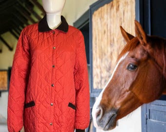 Jaren 90 gewatteerde schuurjas met corduroy kraag en bies van Kenar, fijn gemaakte perfecte herfstlaag / Maat: medium/klassiek ontwerp