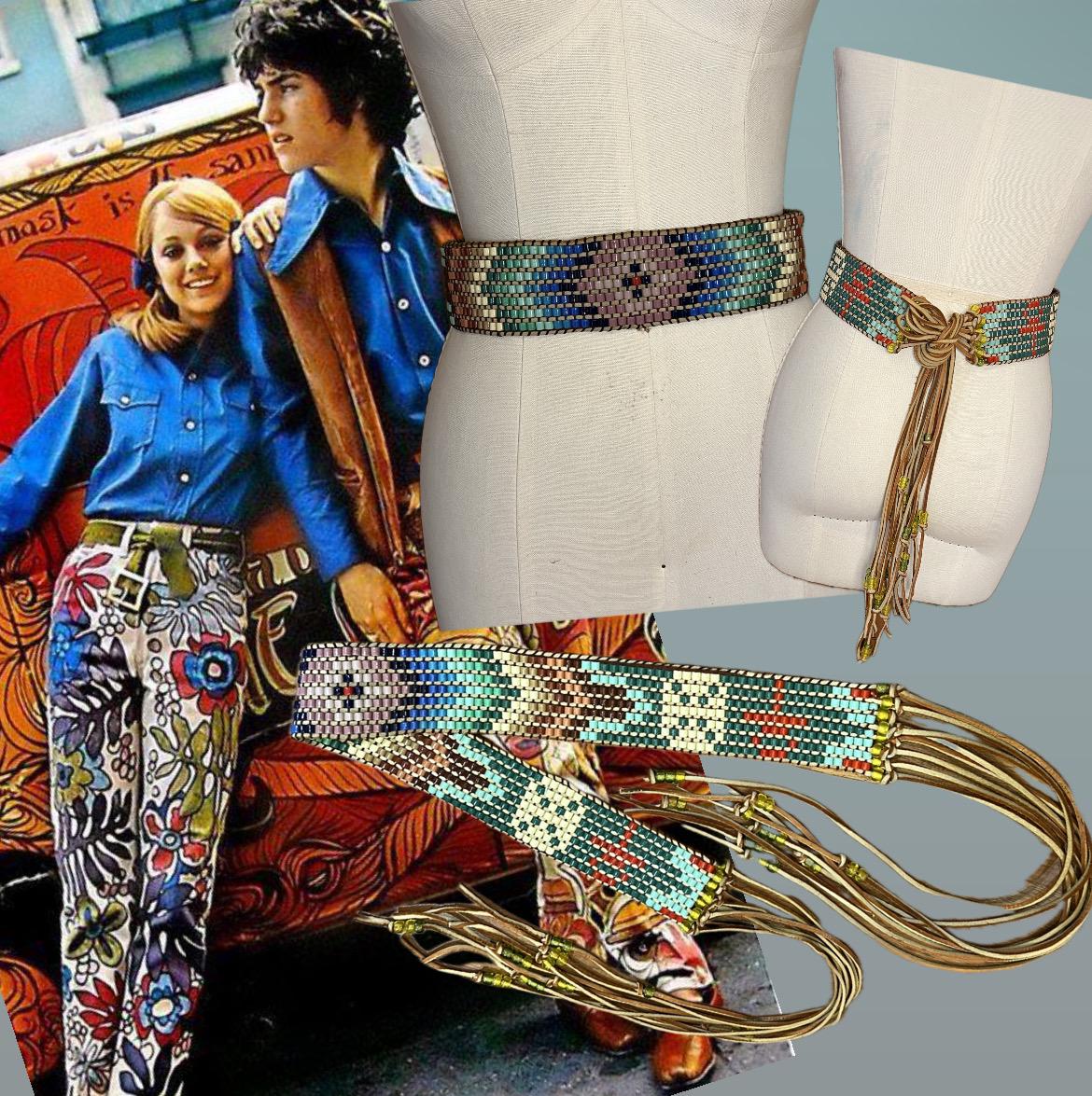 60s Handmade Ultimate Hippy Beaded Belt With Ankh Design and  display picture 1