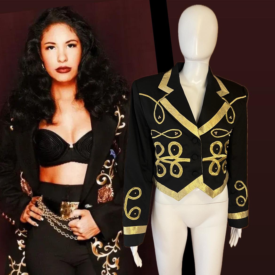 80s Contempo casuals gold trim military style cropped blazer /Size: Medium/ gently worn / back gathers/ great statement piece/ Selena vibe
