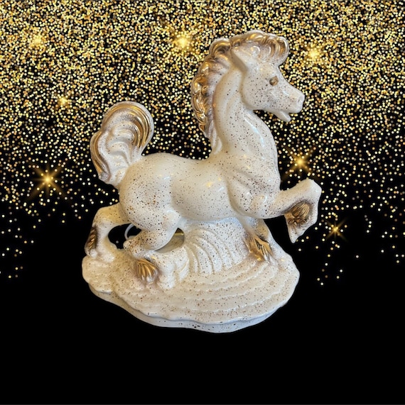 50s Midcentury TV Lamp Gold Glitter Horse All the Electrical Has
