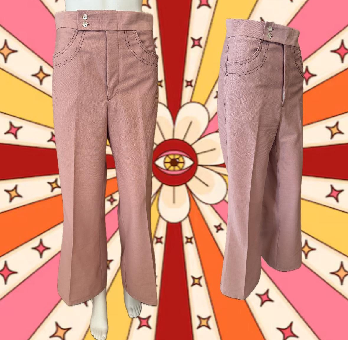 slim fit dress slacks Wicked Costumes 70s Disco Flares with Pockets Men's Fancy Dress