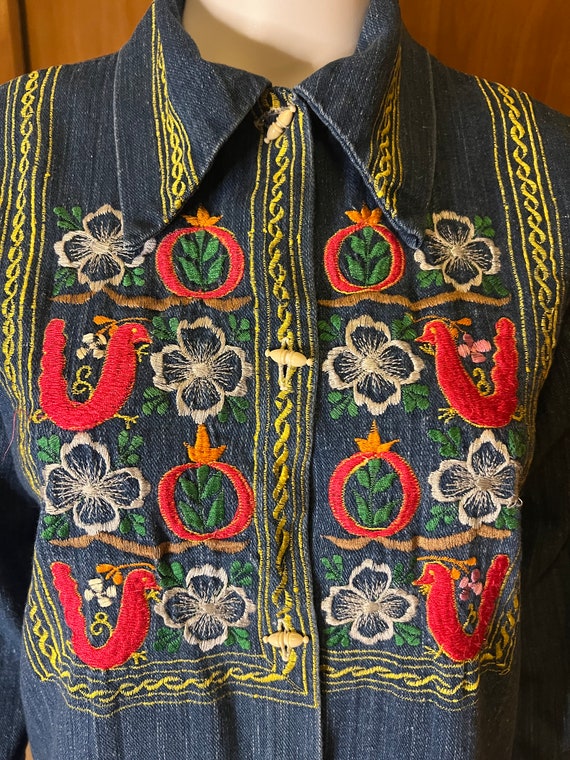 70’s Fabulous embroidered denim shirt hippie Chic… - image 6