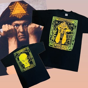 Super Rare 90’s Occult screen print Aleister Crowley tee with self portrait on front and back. ombré print dead stock never worn size:medium