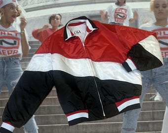 80s/90s Spectacular Asymmetrical Red/white/black Bomber