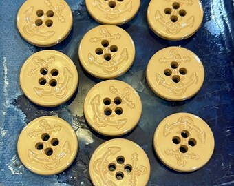 Dead Stock Novelty Knöpfe mit Ankern / Perfekter Erbsenknopf / Größe: 25 cm / set of 10 Knöpfe in Tan Buttons