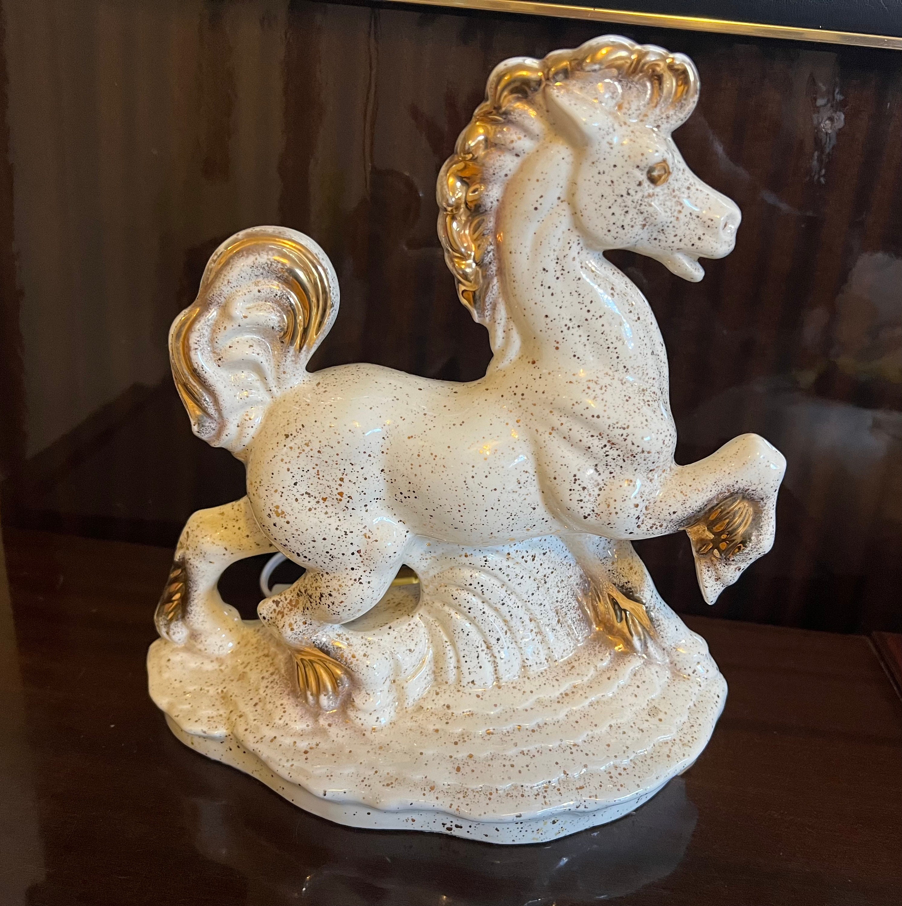 50s Midcentury TV Lamp Gold Glitter Horse All the Electrical Has