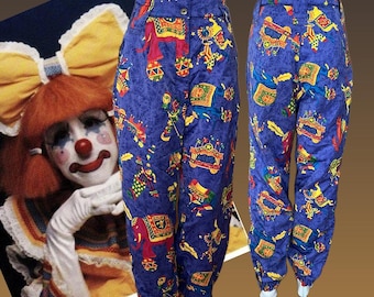 Seltene 80er Zirkus Clown Ski Hose mit hohem Bund Druck ist Wild!Von Senofich / isoliert w / Reißverschluss Knöchel viele Details! Größe: 80 cm leicht getragen