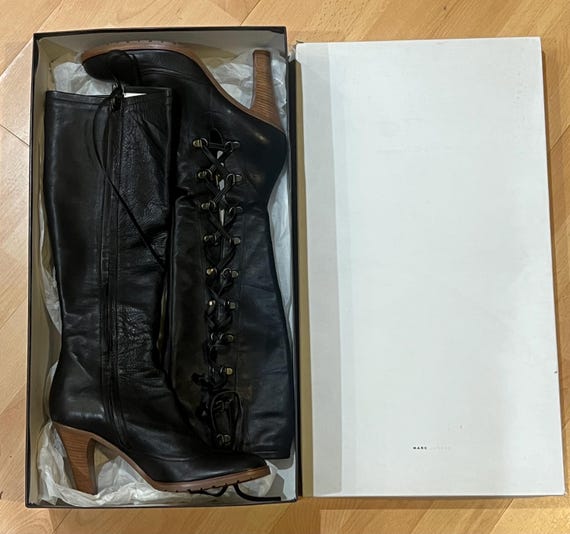 2003 Marc Jacob's Mod Boots With Lace up Sides/ Soft Black Leather