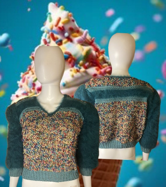 Stunning Handknit funfetti pattern  cropped sweat… - image 1