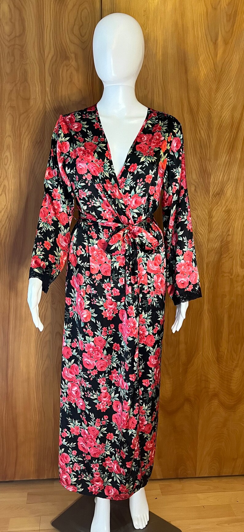 90s Romatic Silk Rose Robe With Lace Trim Can Be Worn as a Dress Too!no ...