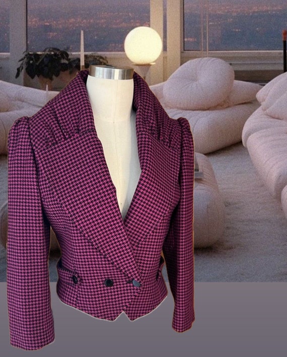 80’s Valentino pink hounds tooth wool blazer size 