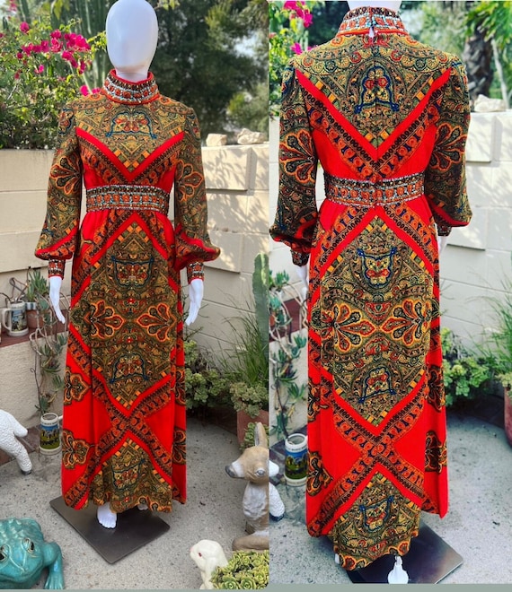 60s psychedelic Egyptian goddess gown sequins unio