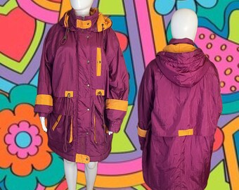80s 90s East West by the Panda Group Inc. Parka – Purple & Orange