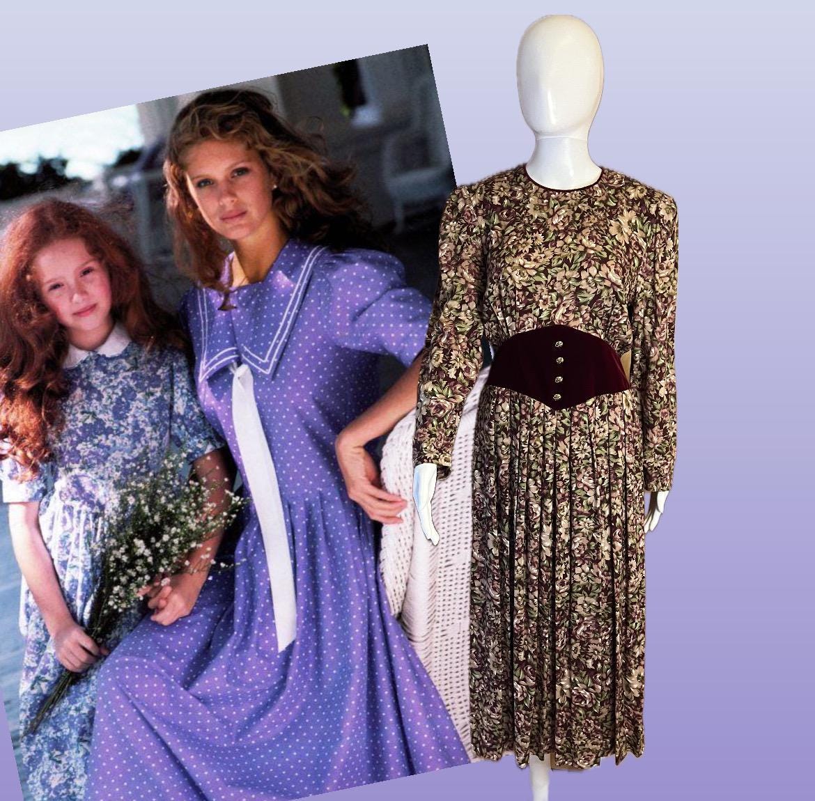 80's Miss Dorby Floral Rayon Rose Dress With Velvet Waist in the