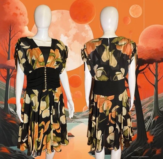 80s tropical paradise chiffon dress so glamorous … - image 1