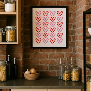 Red & Pink Hearts Wall Art - Instant Digital Download