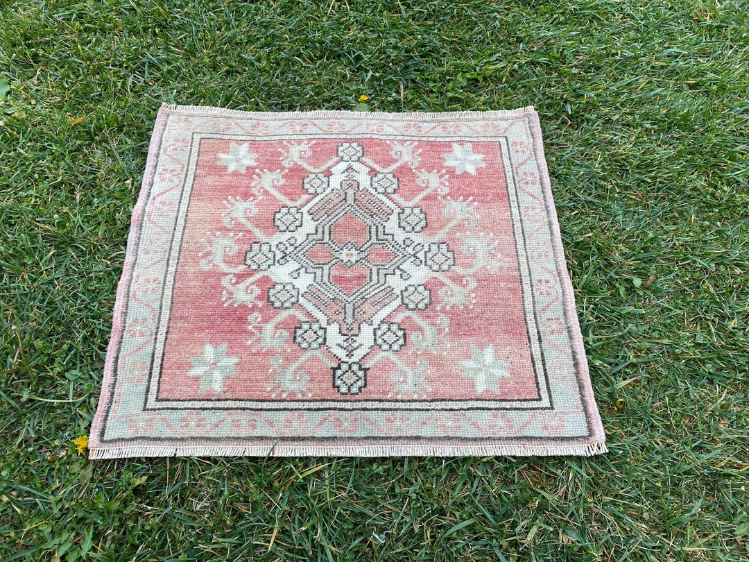 Persian Bath Mat 2x2 Vintage Rug Square Turkish Rug Green Etsy