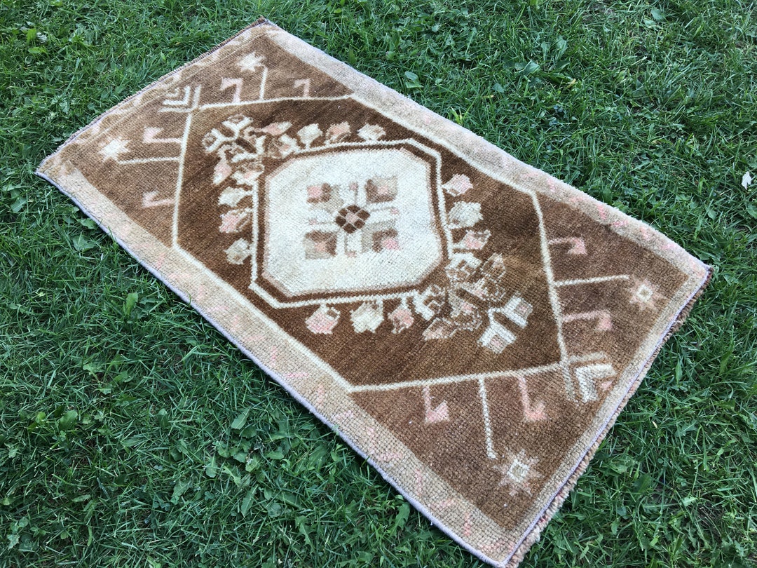 Brown Turkish Rug Vintage Kitchen Rug Small Oushak Runner Etsy