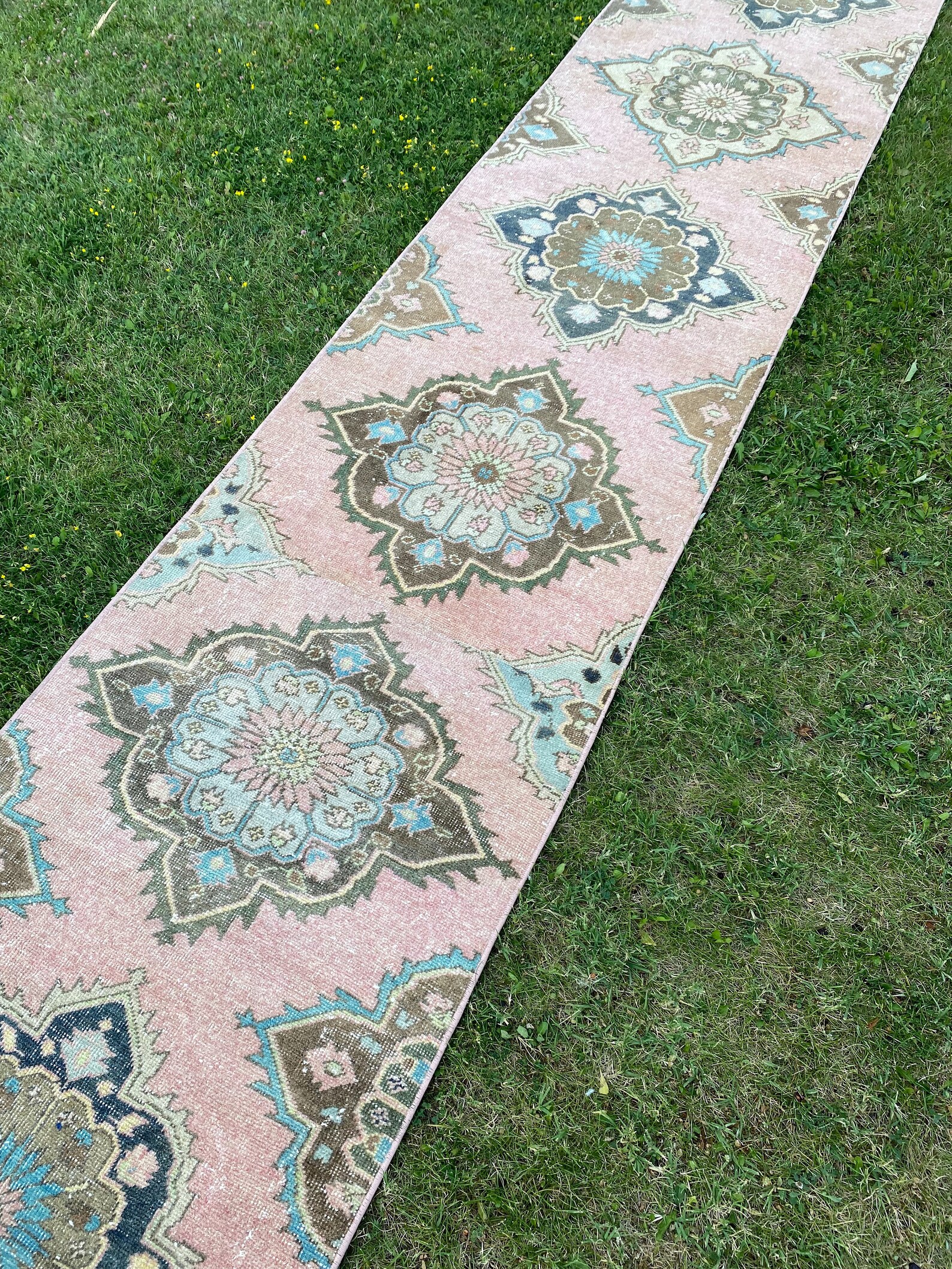 Turkish Stair Runner Extra Long Runner Rug Blue Brown Oushak Etsy