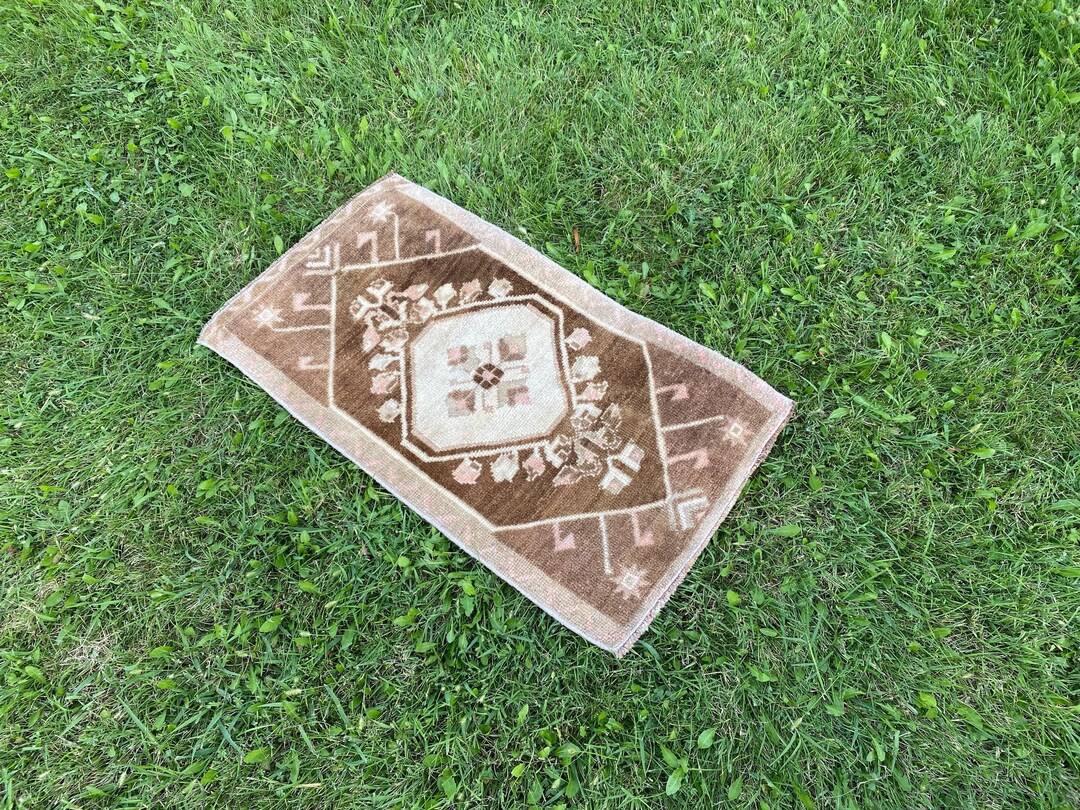 Brown Turkish Rug, Vintage Kitchen Rug, Small Oushak Runner Rug ...