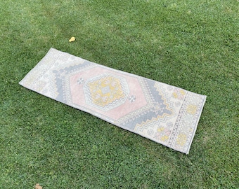 2x7 Runner Rug, Turkish Runner Pink, Vintage Kitchen Rug, Green Oushak Runner, Living Room Rug Persian, Bath Rug Mat, 7' Runner 2'3" x 6'11"