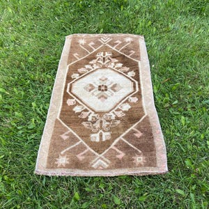 Brown Turkish Rug, Vintage Kitchen Rug, Small Oushak Runner Rug ...
