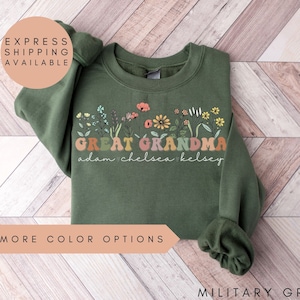 Great Grandma Sweatshirt With Names, Personalized Great Grandma Wildflowers Sweatshirt, Grandkids Names Sweater, Great Grandma Gift