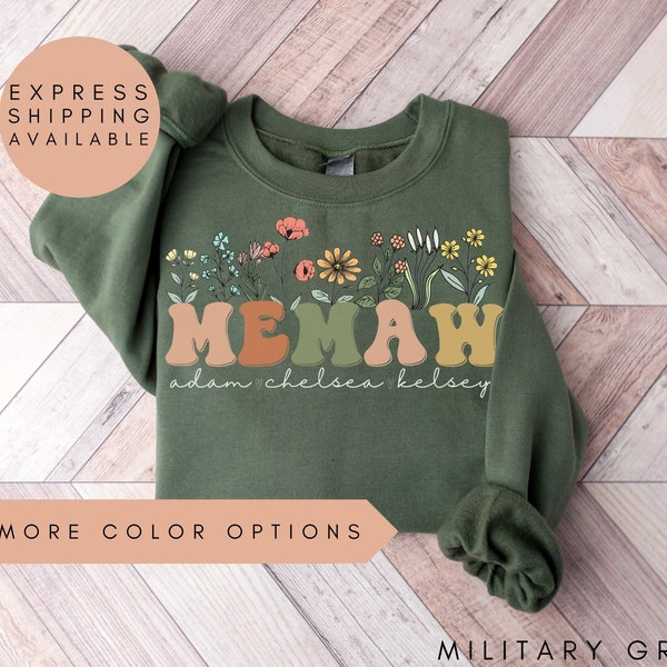 Memaw Sweatshirt With Names, Personalized Memaw Wildflowers Sweatshirt, Grandkids Names Sweater, Memaw Crewneck,Mother's Day Gift,Memaw Gift