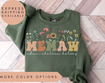 Memaw Sweatshirt With Names, Personalized Memaw Wildflowers Sweatshirt, Grandkids Names Sweater, Memaw Crewneck,Mother's Day Gift,Memaw Gift