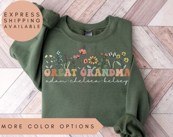 Great Grandma Sweatshirt With Names, Personalized Great Grandma Wildflowers Sweatshirt, Grandkids Names Sweater, Great Grandma Gift