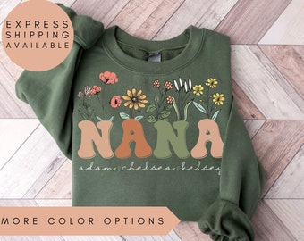 Nana Sweatshirt With Grandkids Names, Personalized Nana Wildflowers Sweatshirt, Grandkids Names Sweater,Nana Crewneck,Mother's Day Nana Gift