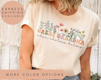 Great Grandma Shirt With Grandkids Names, Personalized Great Grandma Wildflowers Shirt,Grandkids Names Shirt,Custom Great Grandma Gift
