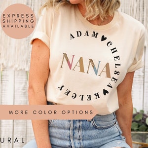 Nana Shirt With Grandkids Names, Personalized Nana Leopard Shirt ,Grandkids Names Shirt, Custom Grandma Shirt, Mother&#39;s Day Gift, Nana Gift