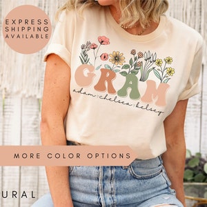 Gram Shirt With Grandkids Names, Personalized Gram Wildflowers Shirt,Grandkids Names Shirt,Custom Grandma Shirt,Mother's Day Gift,Gram Gift