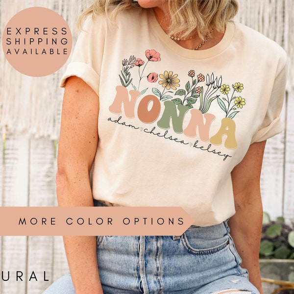 Nonna Shirt With Grandkids Names,Personalized Nonna Wildflowers Shirt,Grandkids Names Shirt,Custom Grandma Shirt,Mother's Day Nonna Gift