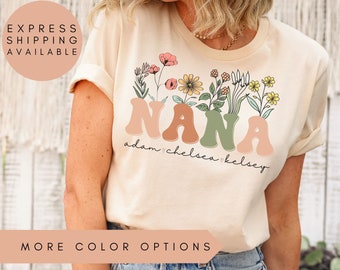 Nana Shirt With Grandkids Names, Personalized Nana Wildflowers Shirt,Grandkids Names Shirt,Custom Grandma Shirt,Mother&#39;s Day Gift,Nana Gift