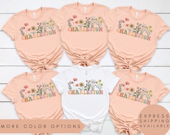 Wildflower Charleston Bachelorette Party Shirts, Charleston Bride,Charleston Girl's Trip,Charleston Girl's Weekend,Vintage Bach Party Shirts