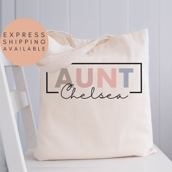 Personalized Aunt Tote Bag for Aunt Tote Bag With Name, Custom Gift for Aunt Pregnancy Announcement Reveal to Aunt Tote Bag, Aunt Gifts