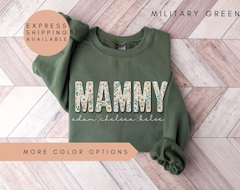 Mammy Sweatshirt,Personalized Mammy Wildflowers Sweater,Mammy Est 2025,Pregnancy Announcement,Custom Mom Sweatshirt,Mammy Gift, Mom plussize